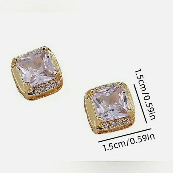 Earrings Necklace Set Square Cubic Zirconia Chic Minimalist Modern Holiday Gift - Picture 4 of 6